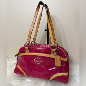 Coach Fuchsia and Tan Shoulder Bag#F20065.